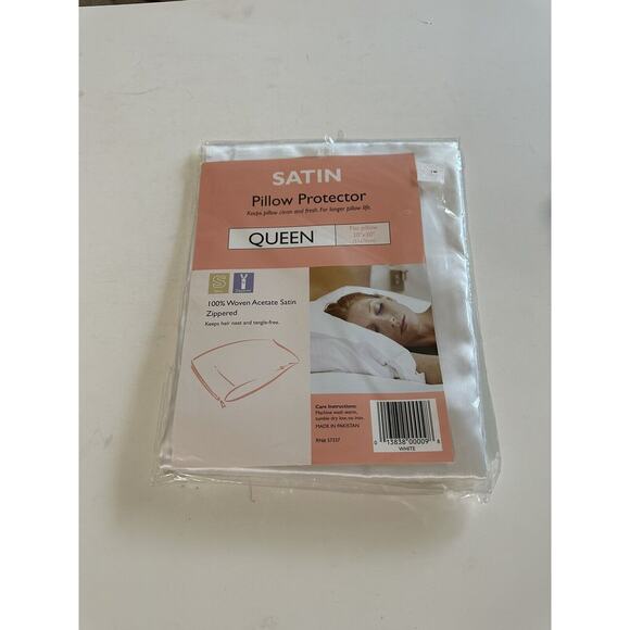 Satin Pillow Protector Queen Size White Sateen 100% Woven Zippered 20”x30” - Picture 3 of 5